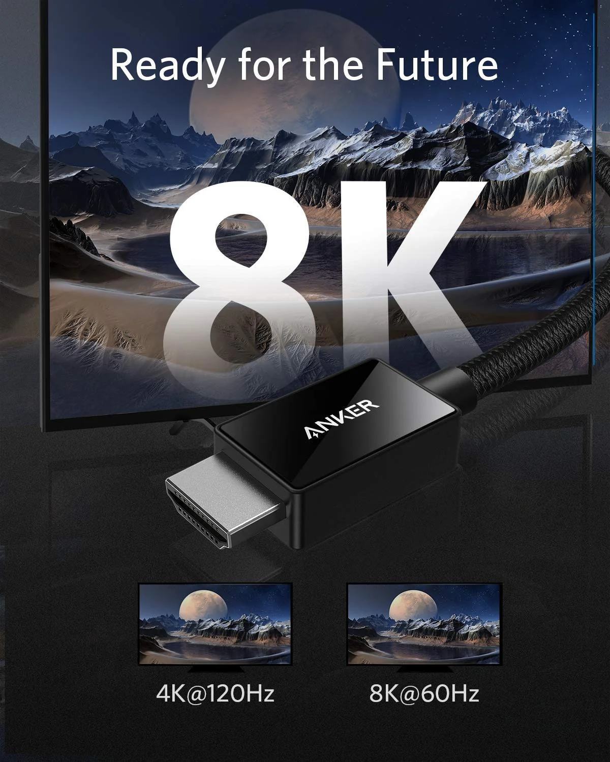 Anker 8K@60Hz HDMI Cable, Ultra High Speed 4K@120Hz 48Gbps 6.6 ft Ultra HD HDMI to HDMI Cord - Image 3