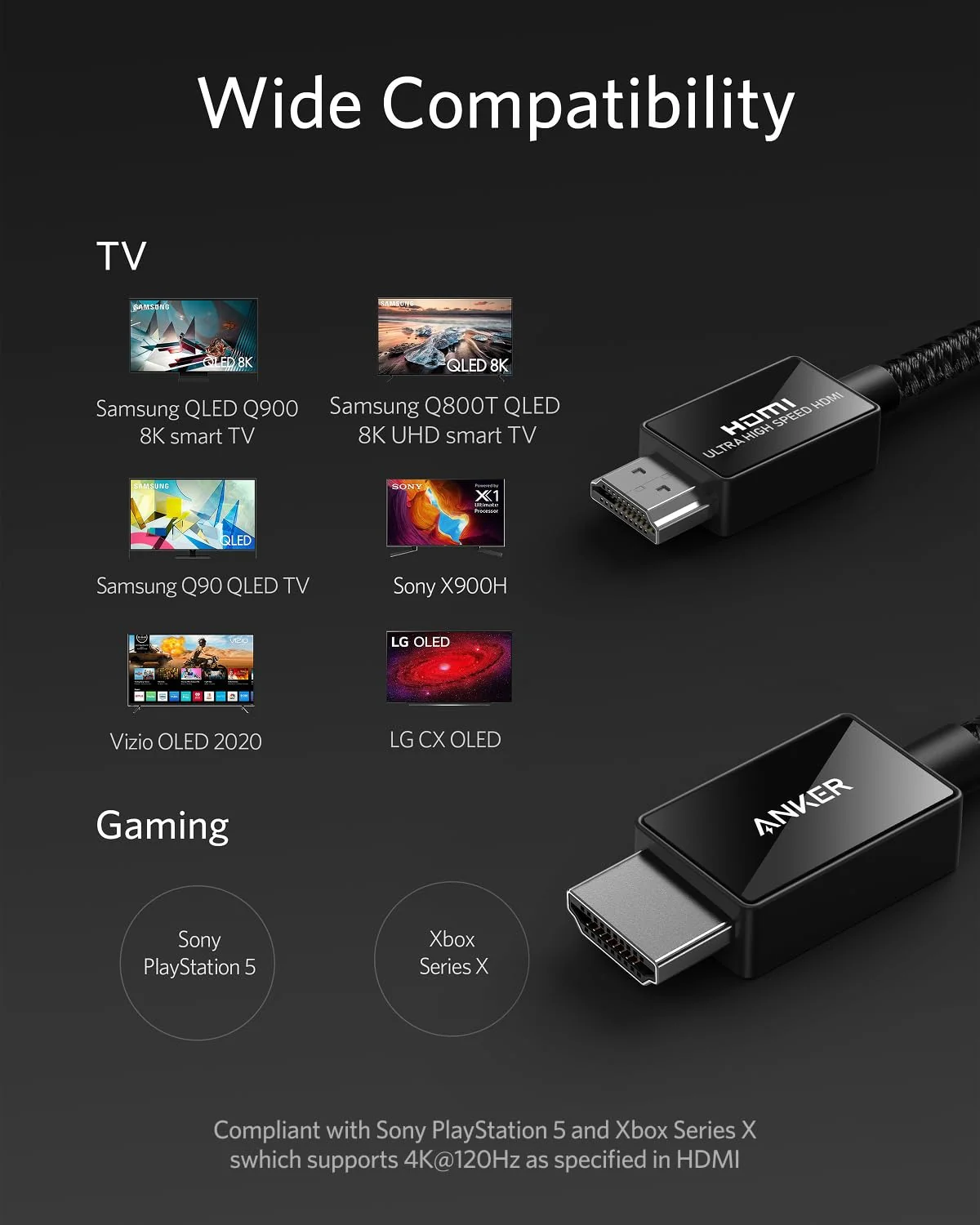 Anker 8K@60Hz HDMI Cable, Ultra High Speed 4K@120Hz 48Gbps 6.6 ft Ultra HD HDMI to HDMI Cord - Image 6