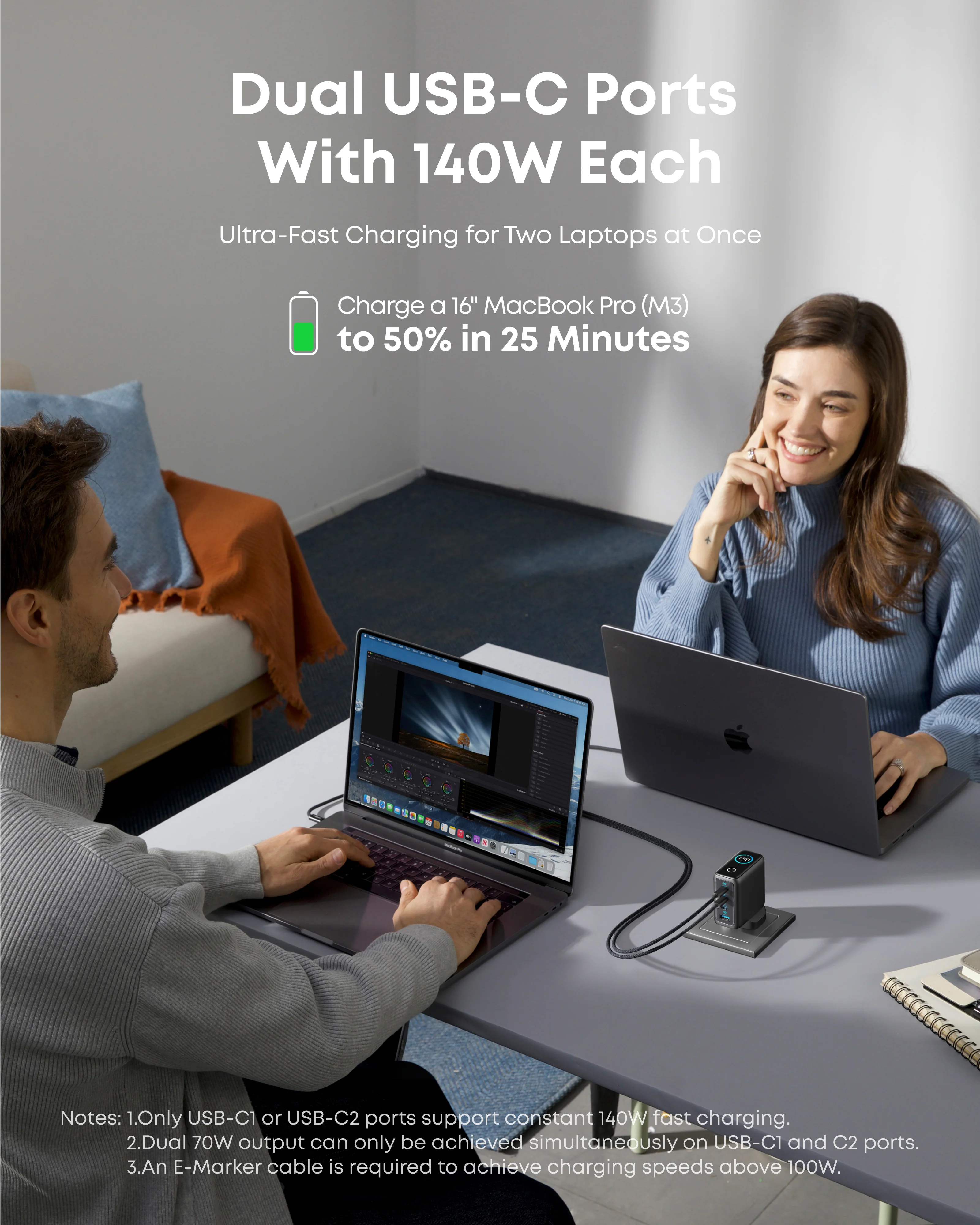 Anker Laptop Charger (140W, 4-Port, PD 3.1) with USB-C Cable + Anker Nano Power Bank (10K, 45W, Built-In Retractable USB-C Cable) - Image 6
