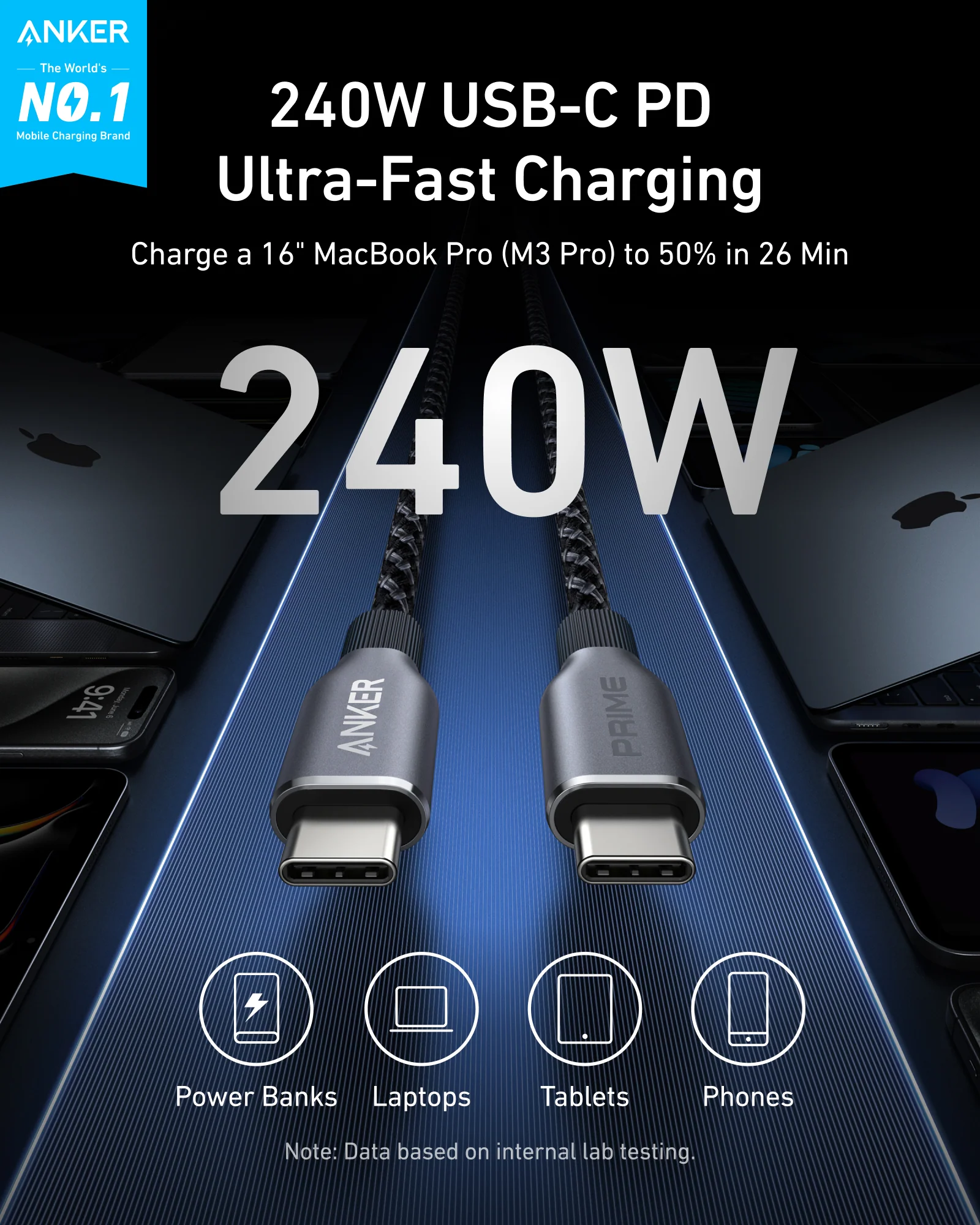 Anker Prime 67W GaN Wall Charger (3 Ports) with Anker Prime USB-C to USB-C Cable (6 ft) - Image 8