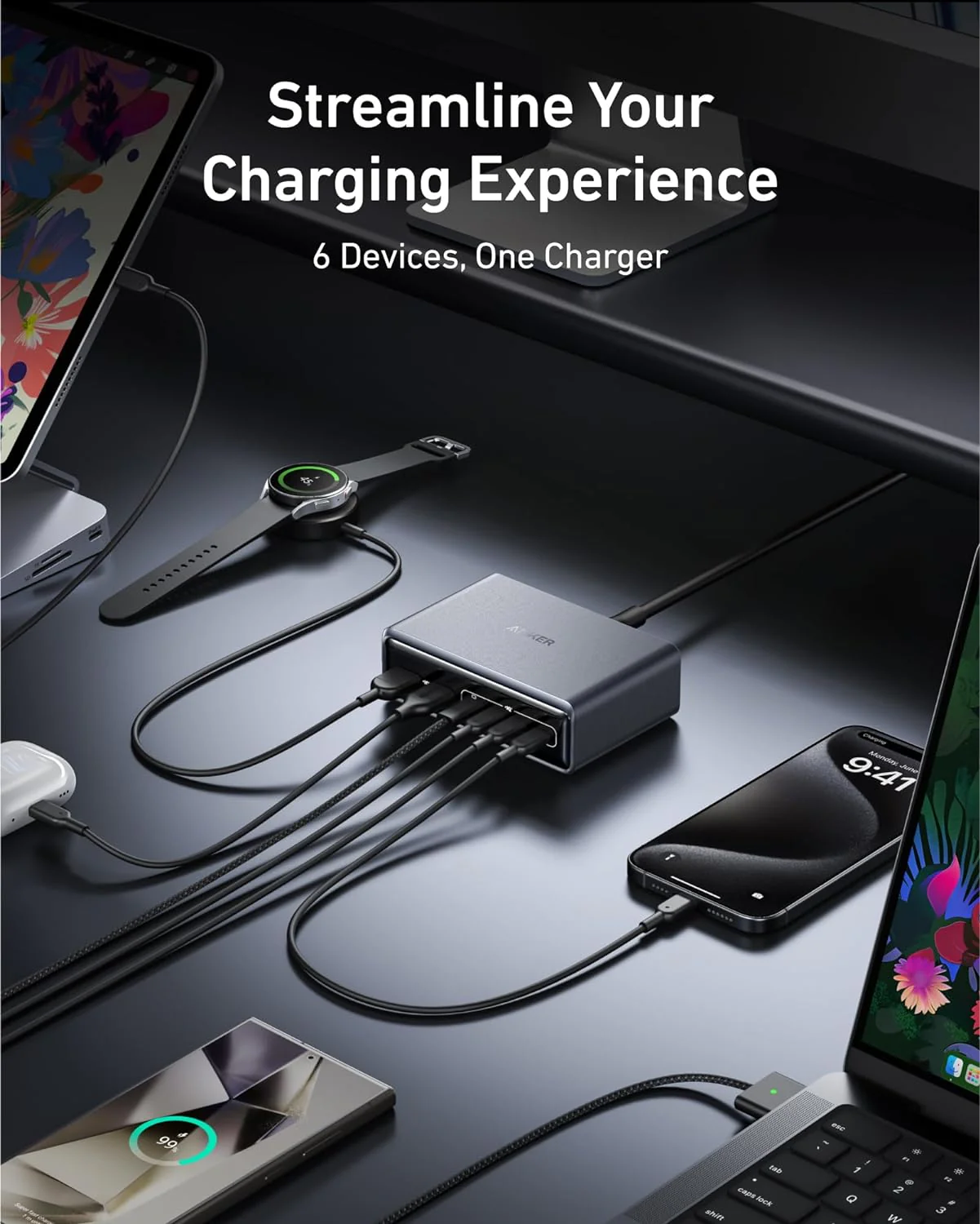 Anker Prime Charger, 200W 6-Port GaN Charging Station, Fast Charging - Image 4