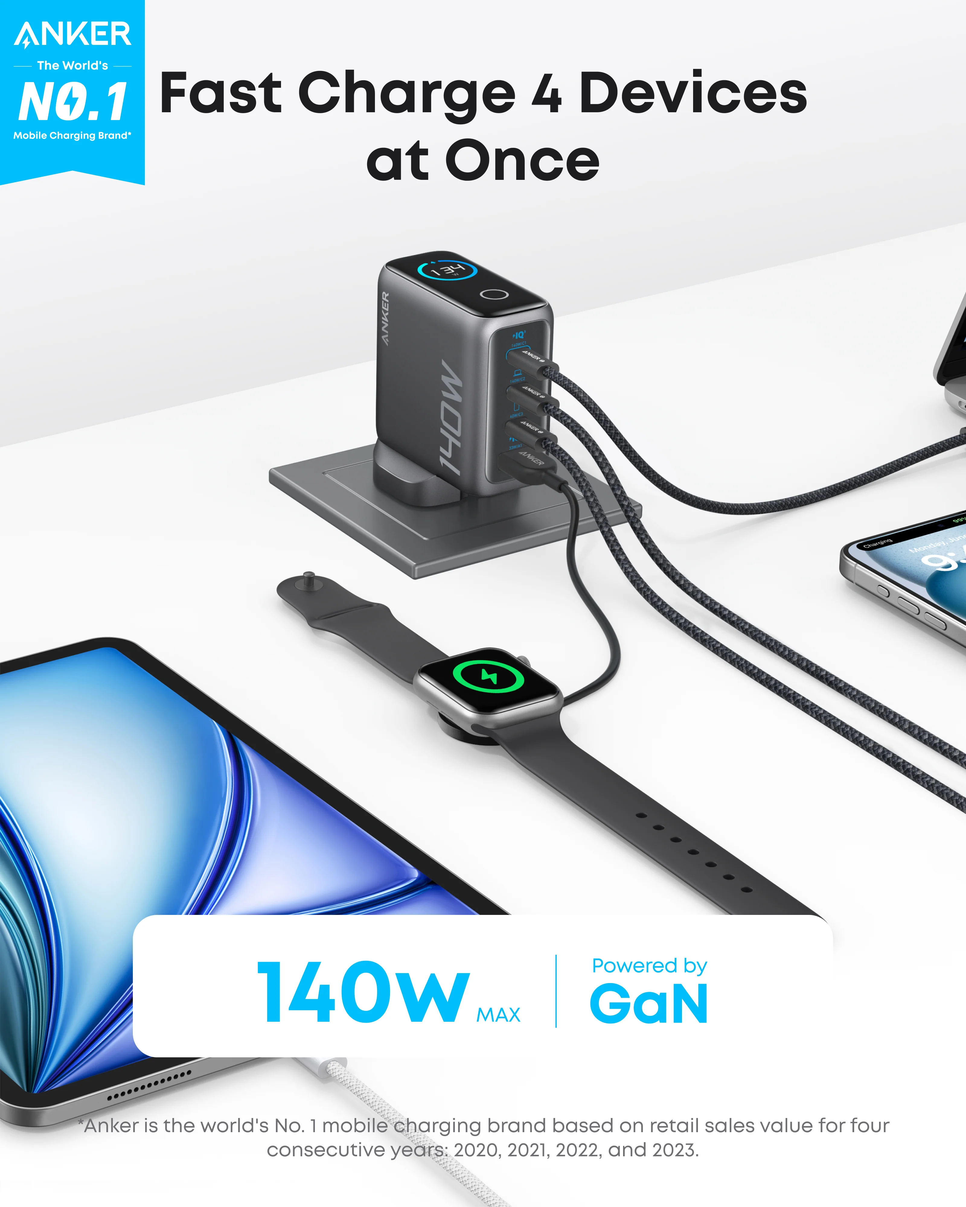Anker Laptop Charger (140W, 4-Port, PD 3.1) with USB-C Cable + Anker Nano Power Bank (10K, 45W, Built-In Retractable USB-C Cable) - Image 4